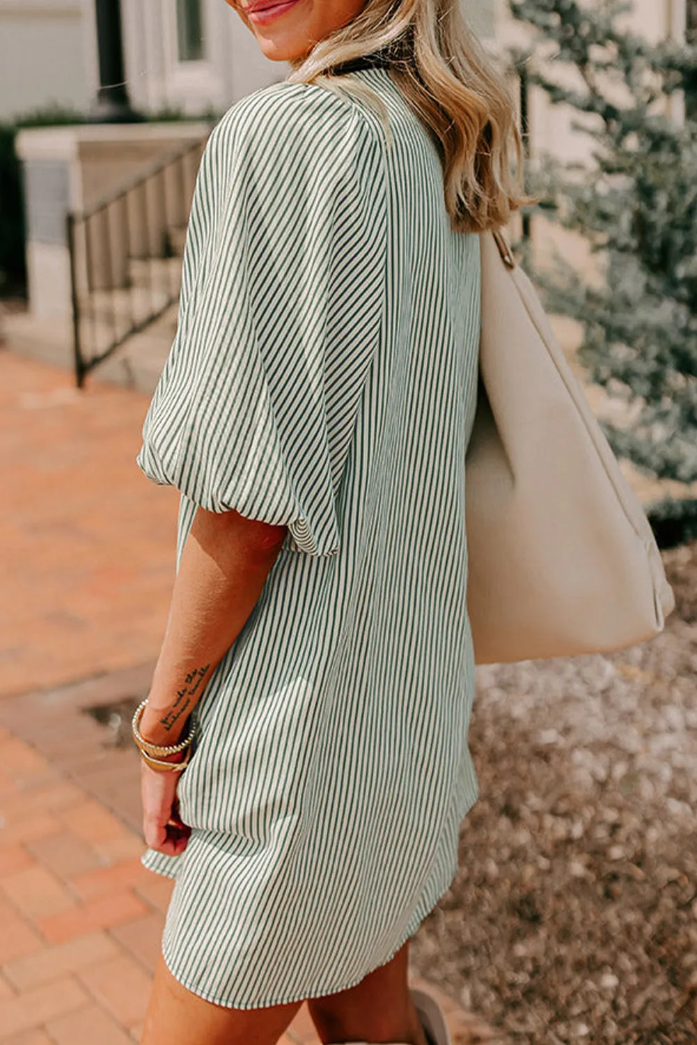 Green Patch Pockets Button Down Short Puff Sleeve Dress sold by Beagle Boutique product image thumbnail 3