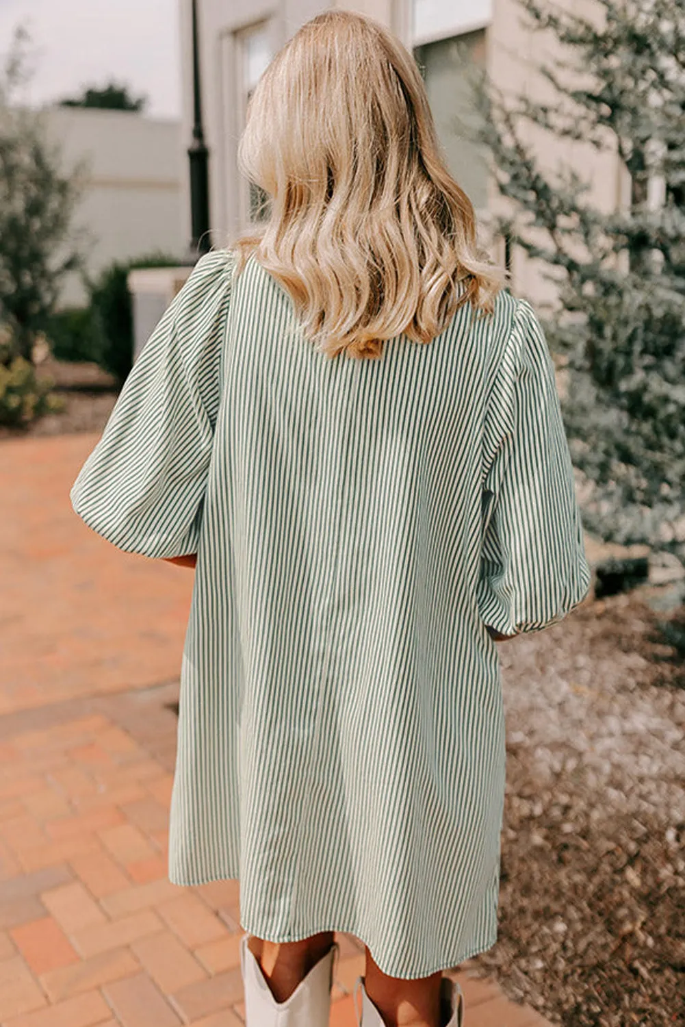 Green Patch Pockets Button Down Short Puff Sleeve Dress sold by Beagle Boutique product image thumbnail 2