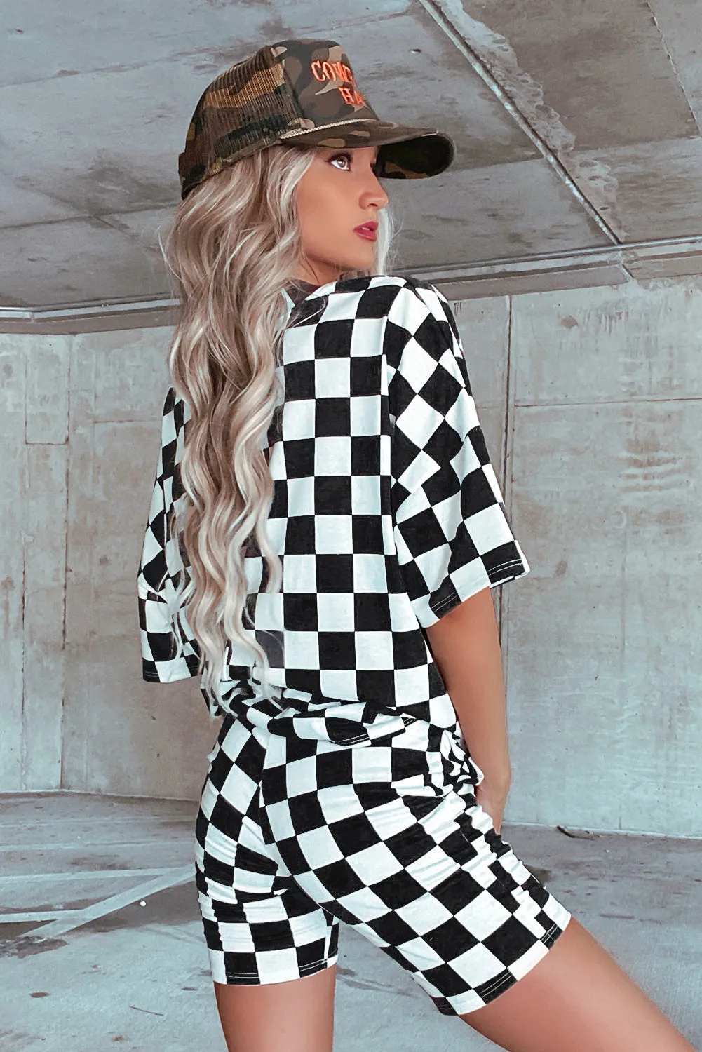 Checkerboard Print V Neck Loose Tee and Shorts Lounge Set sold by Beagle Boutique product image thumbnail 2