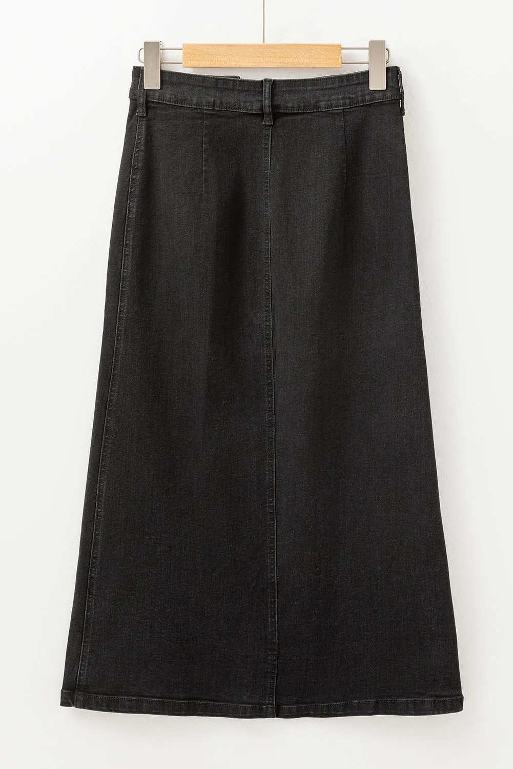Black Button Fly Side Split High Waist Denim Midi Skirt sold by Beagle Boutique product image thumbnail 5
