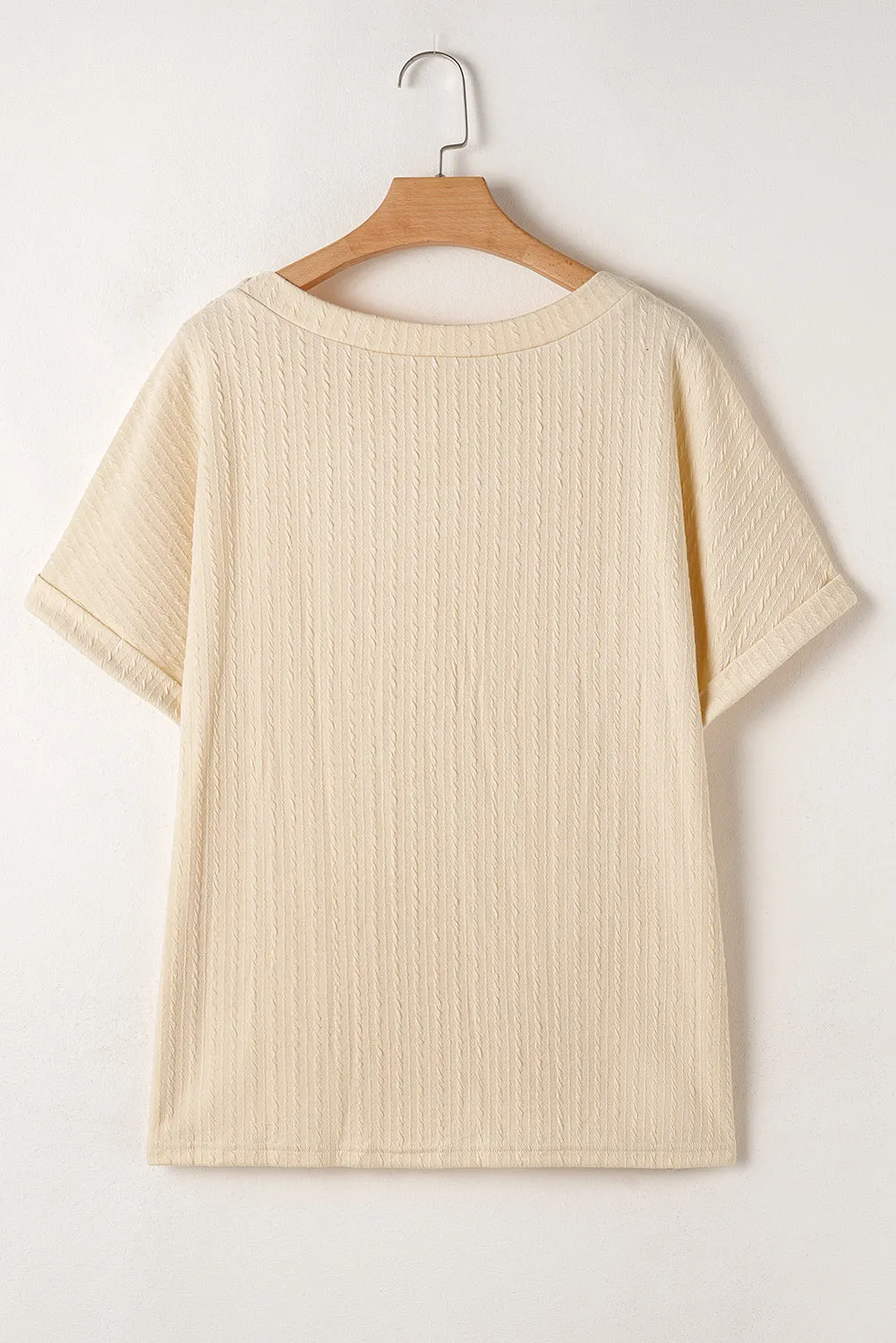 Beige Lace Crochet Patched Cable Textured Cuffed Short Sleeve Plus Size Top sold by Beagle Boutique product image thumbnail 5