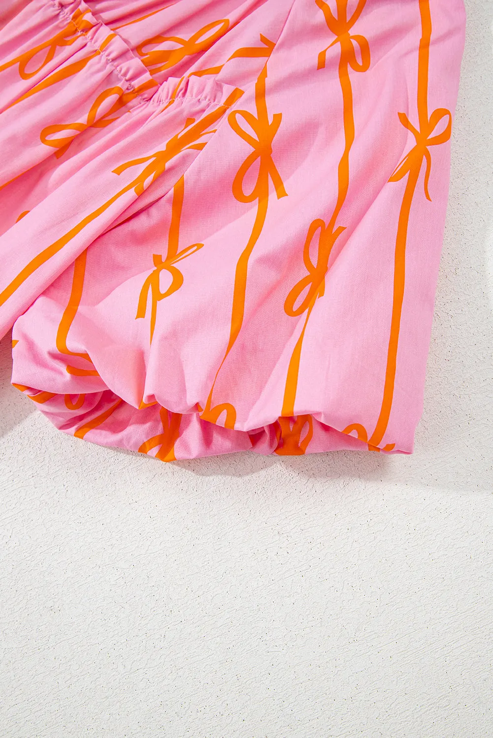 Rose Bowknot Print Shirred V Neck Puff Sleeve Plus Size Blouse sold by Beagle Boutique product image thumbnail 5