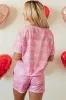 Pink Waffle Knit Bowknot Printed V Neck T Shirt and Shorts Set sold by Beagle Boutique