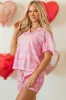 Pink Waffle Knit Bowknot Printed V Neck T Shirt and Shorts Set sold by Beagle Boutique