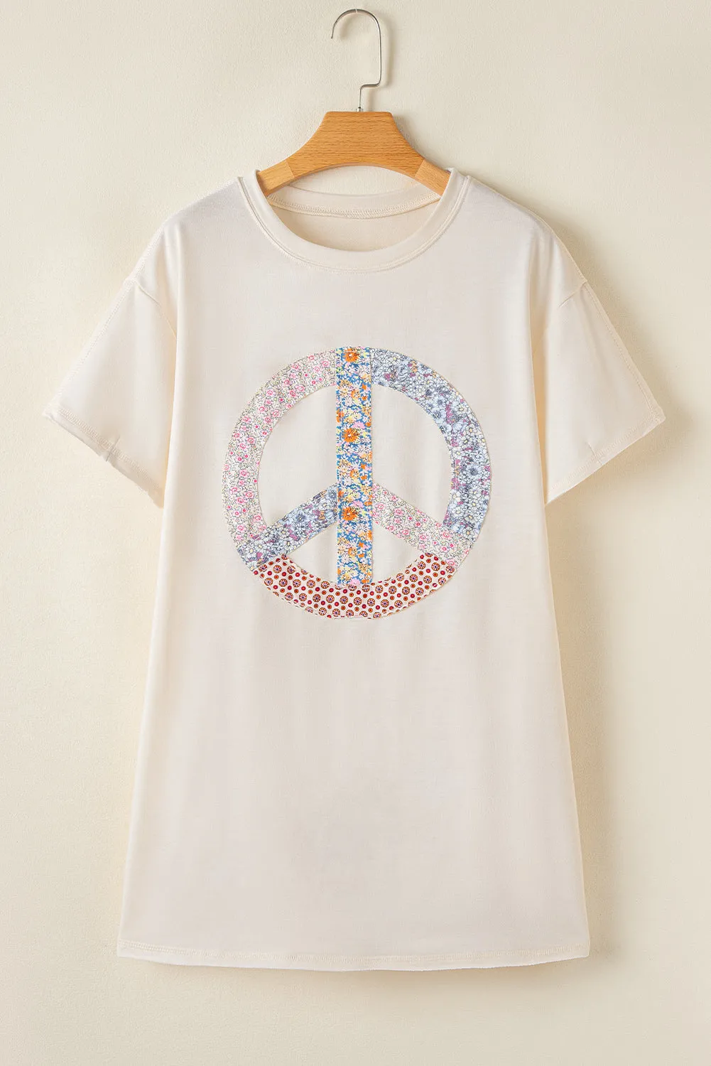 White Floral Peace Sign Graphic T Shirt Dress sold by Beagle Boutique product image thumbnail 3