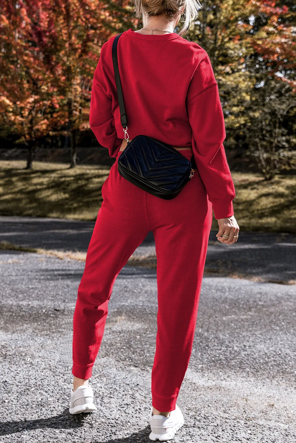 Racing Red Solid Colour High Low Pullover and Skinny Trousers Set sold by Beagle Boutique product image thumbnail 2