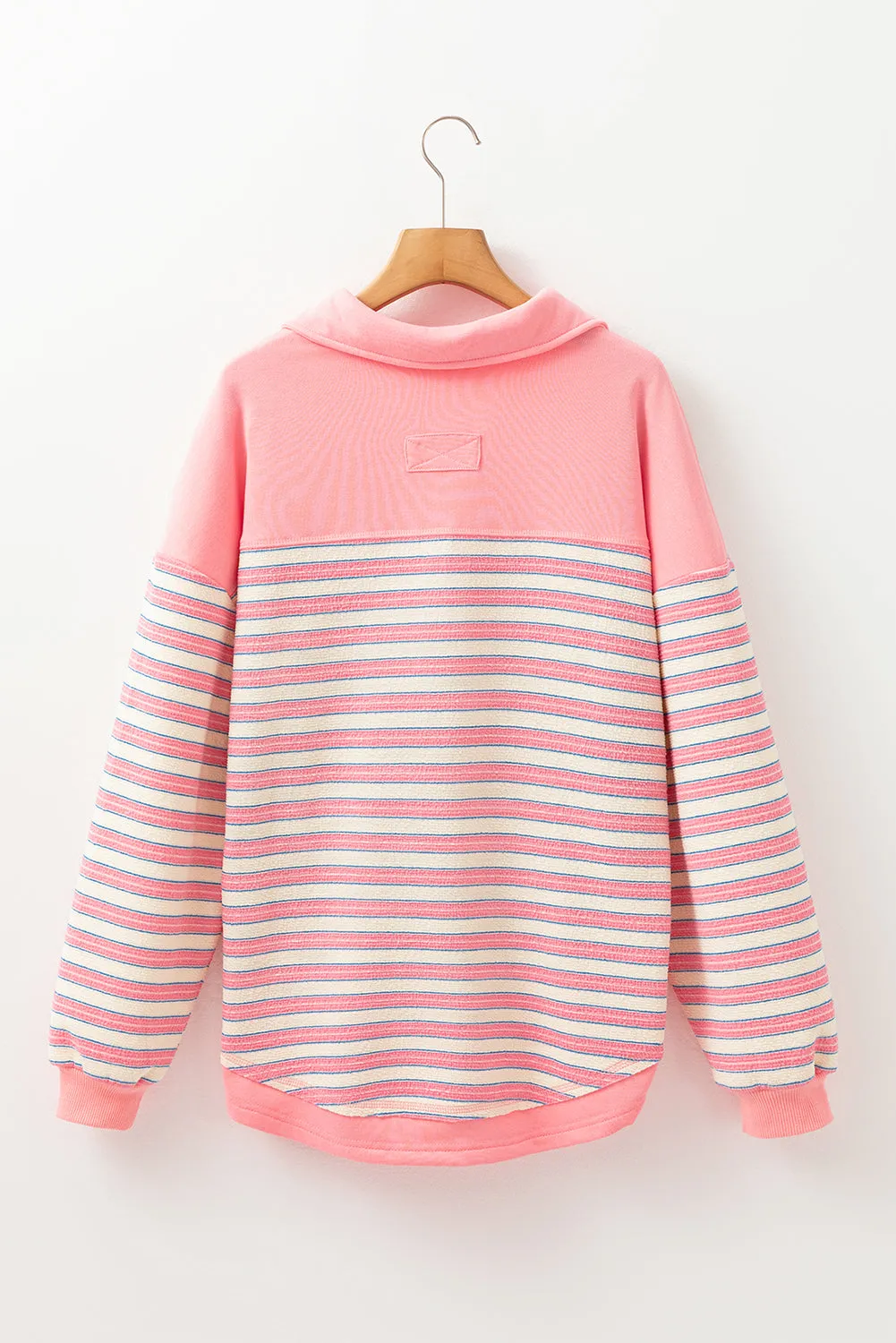 Pink Stripe Buttoned V Neck Collared Drop Shoulder Top sold by Beagle Boutique product image thumbnail 5