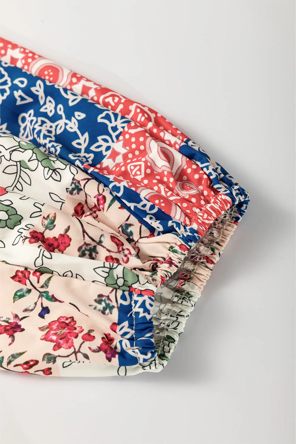 Orange Floral Geometric Patchwork Lace-up Crewneck Plus Size Blouse sold by Beagle Boutique product image thumbnail 4