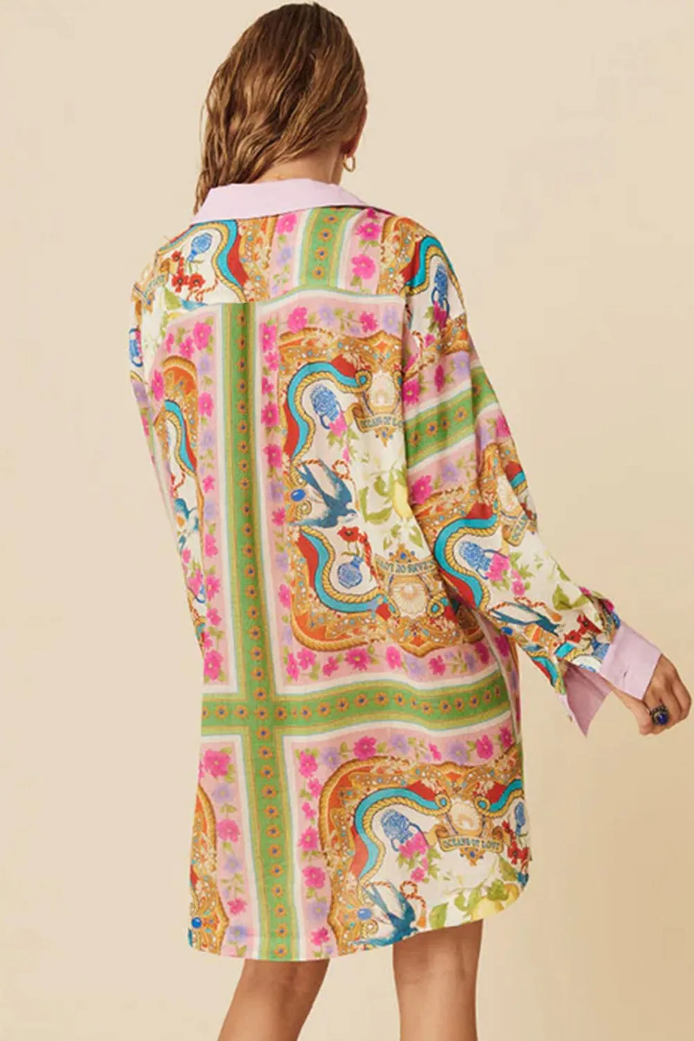 Multicolour Boho Floral Print Buttoned Long Sleeve Shirt Dress sold by Beagle Boutique product image thumbnail 2