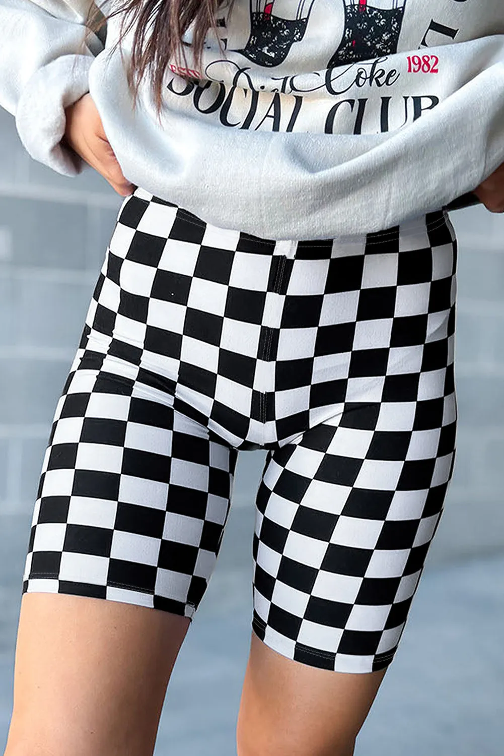 Black Checkerboard Printed High Waist Cycling Shorts sold by Beagle Boutique