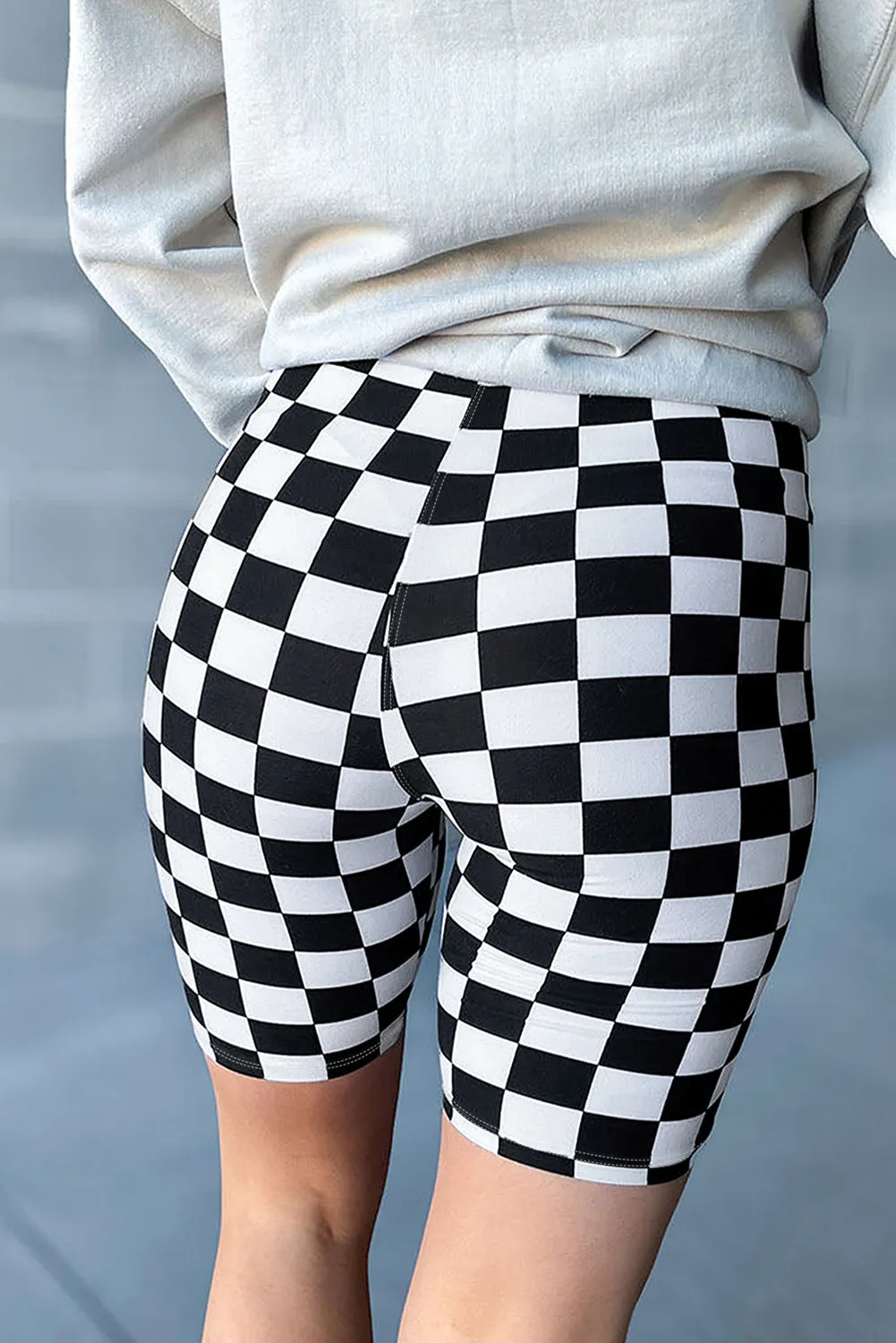 Black Checkerboard Printed High Waist Cycling Shorts sold by Beagle Boutique product image thumbnail 2