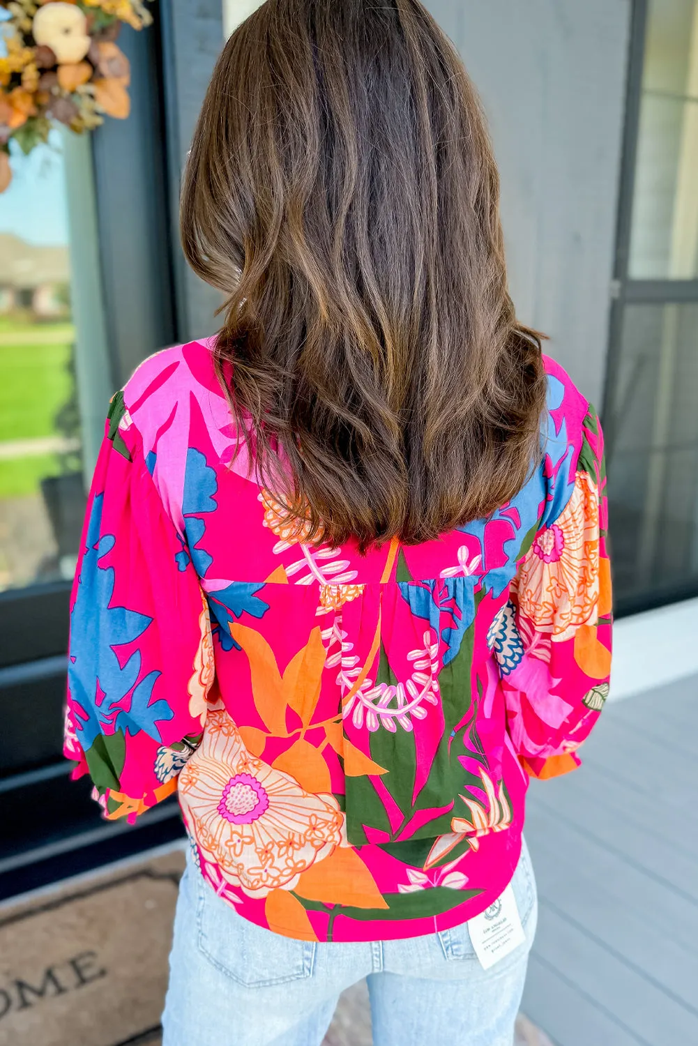 Rose Blooming Flower Print Ruffled Puff Sleeve Blouse sold by Beagle Boutique product image thumbnail 2