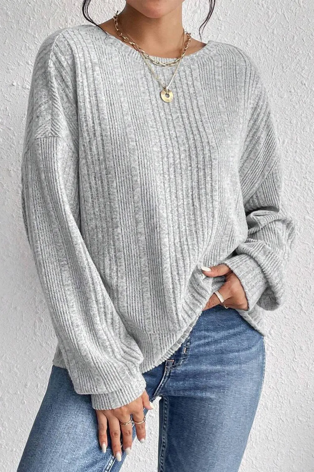 Light Grey Textured Crossover Backless Knit Long Sleeve Top sold by Beagle Boutique product image thumbnail 5