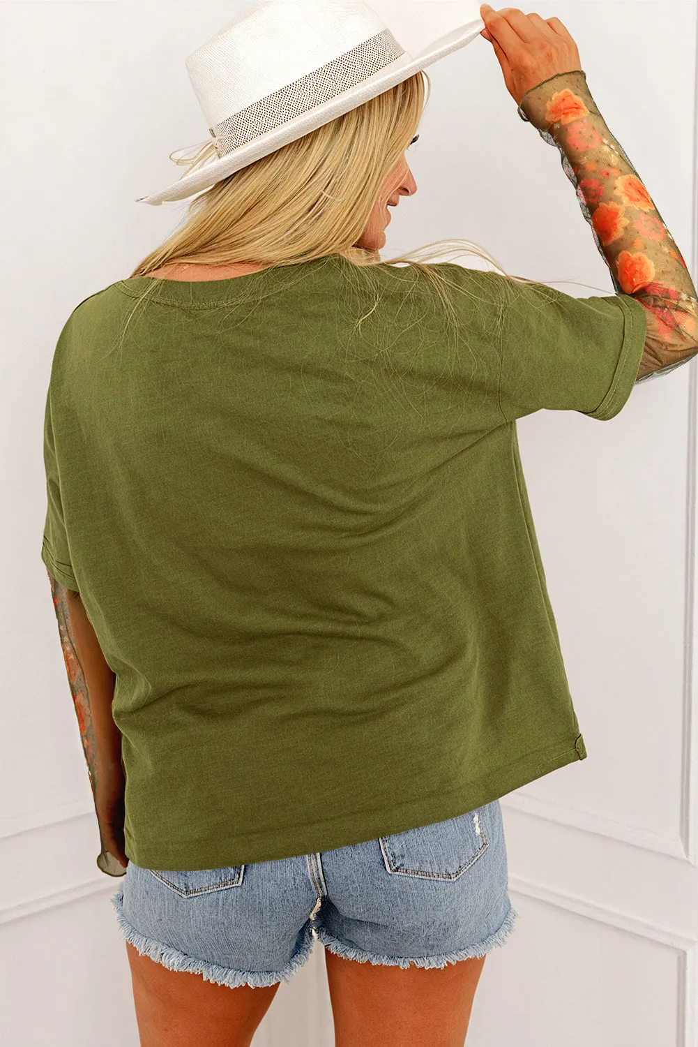 Fern Green Faux Two Piece Floral Long Sleeve Patchwork Tee sold by Beagle Boutique product image thumbnail 2