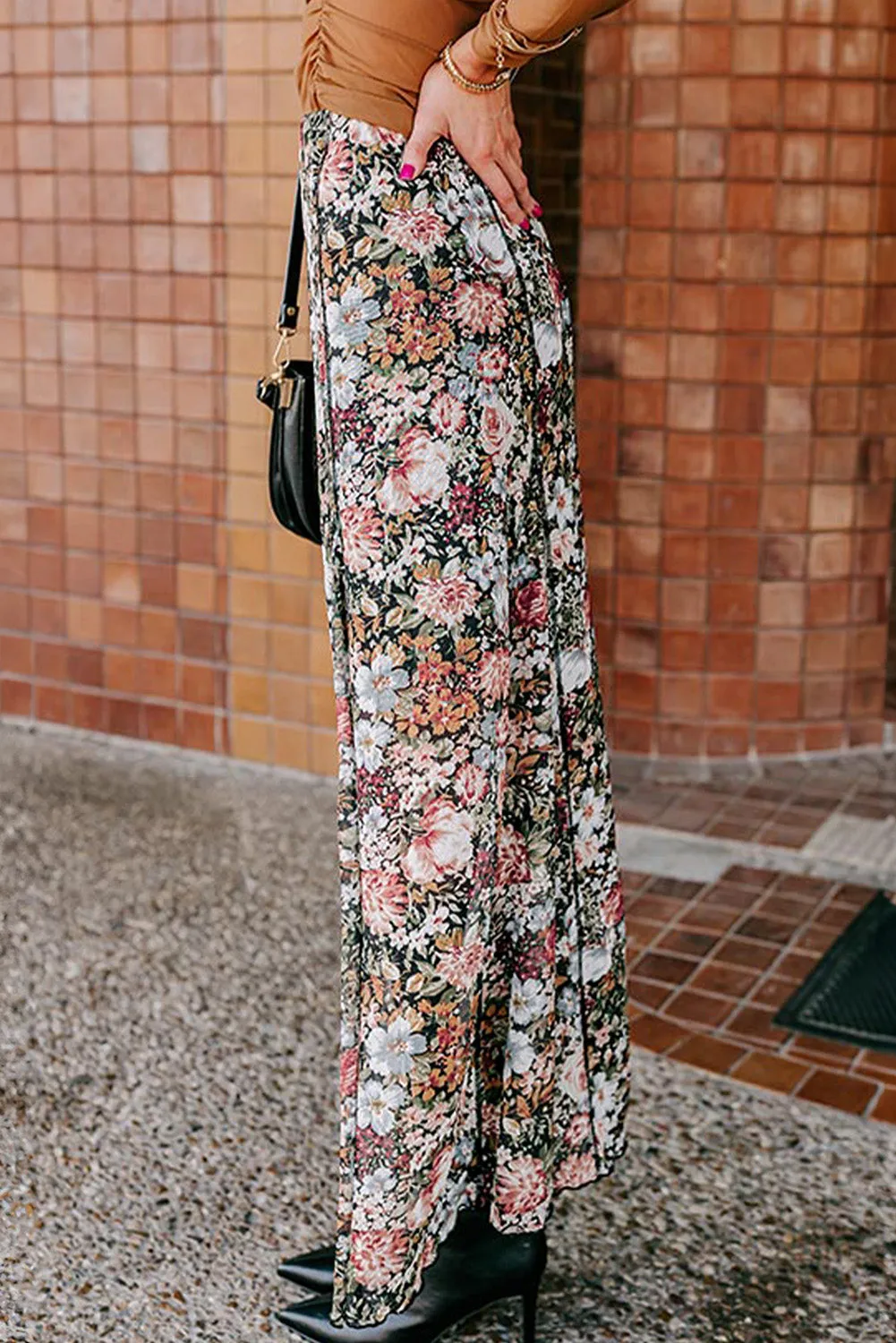 Brown Floral Print High Waist Maxi Skirt sold by Beagle Boutique product image thumbnail 3