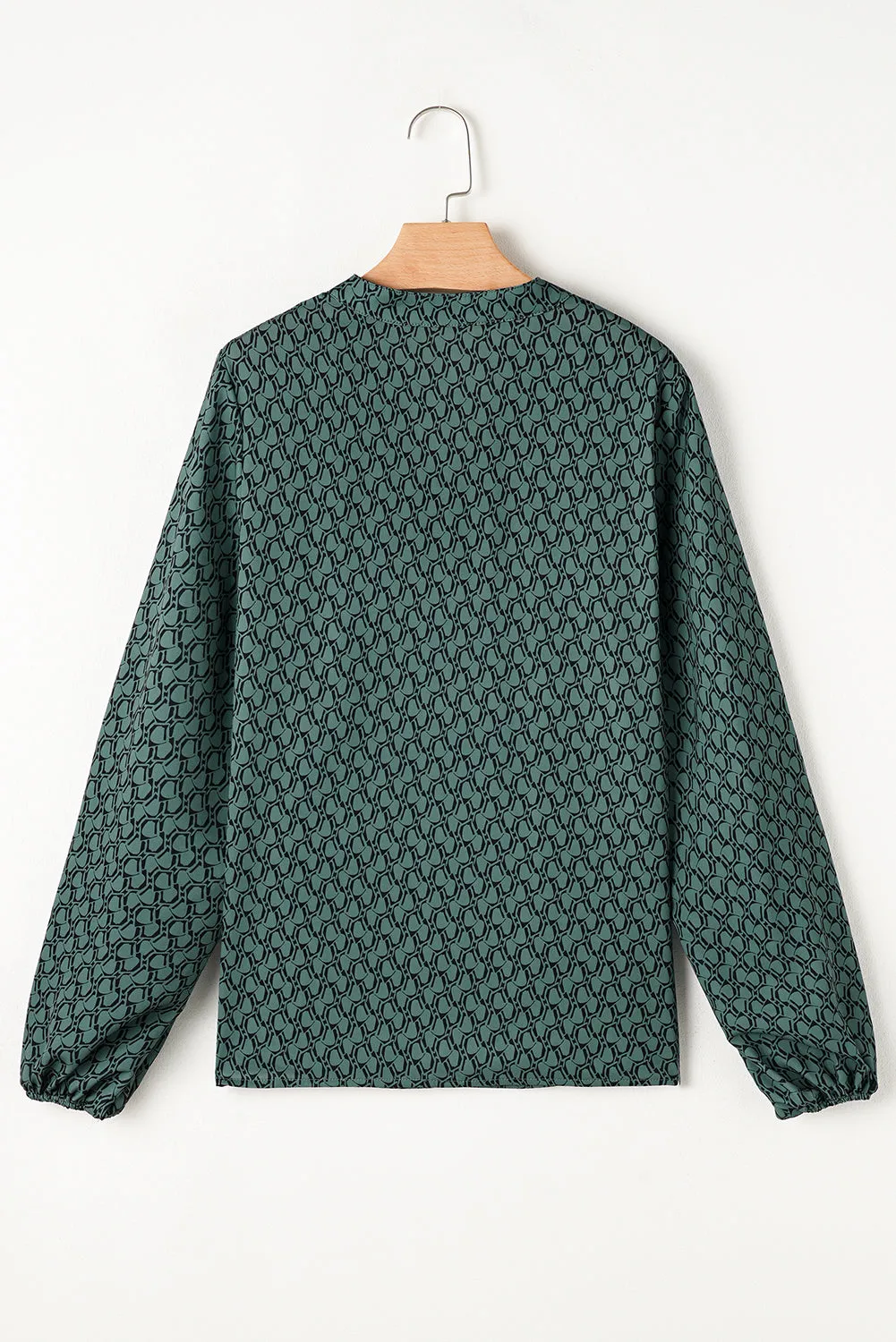 Green Geometric Print Notched Neck Puff Sleeve Blouse sold by Beagle Boutique product image thumbnail 5