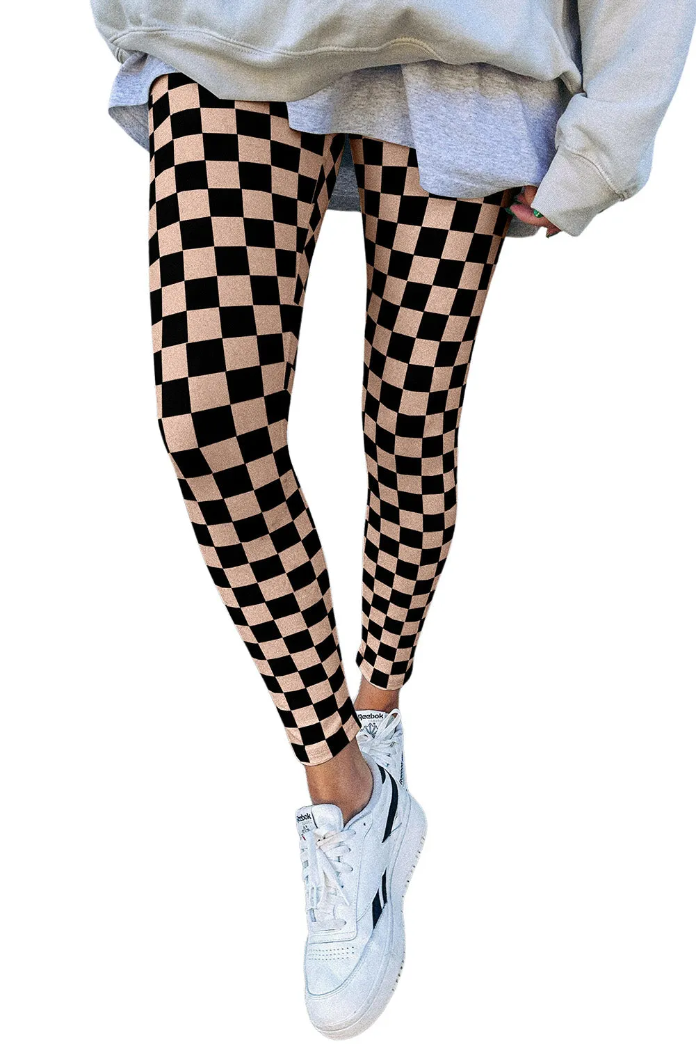 Khaki Checkered Pattern High Waist Skinny Leggings sold by Beagle Boutique product image thumbnail 3
