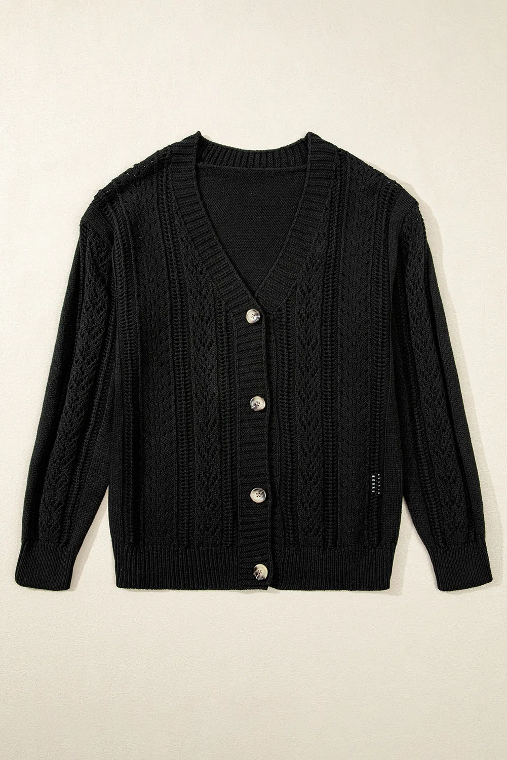 Black Open Knit Drop Shoulder Sweater Cardigan sold by Beagle Boutique product image thumbnail 3