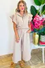 Apricot Textured Ruffled Sleeve Zipped Top and Wide Leg Trousers Set sold by Beagle Boutique