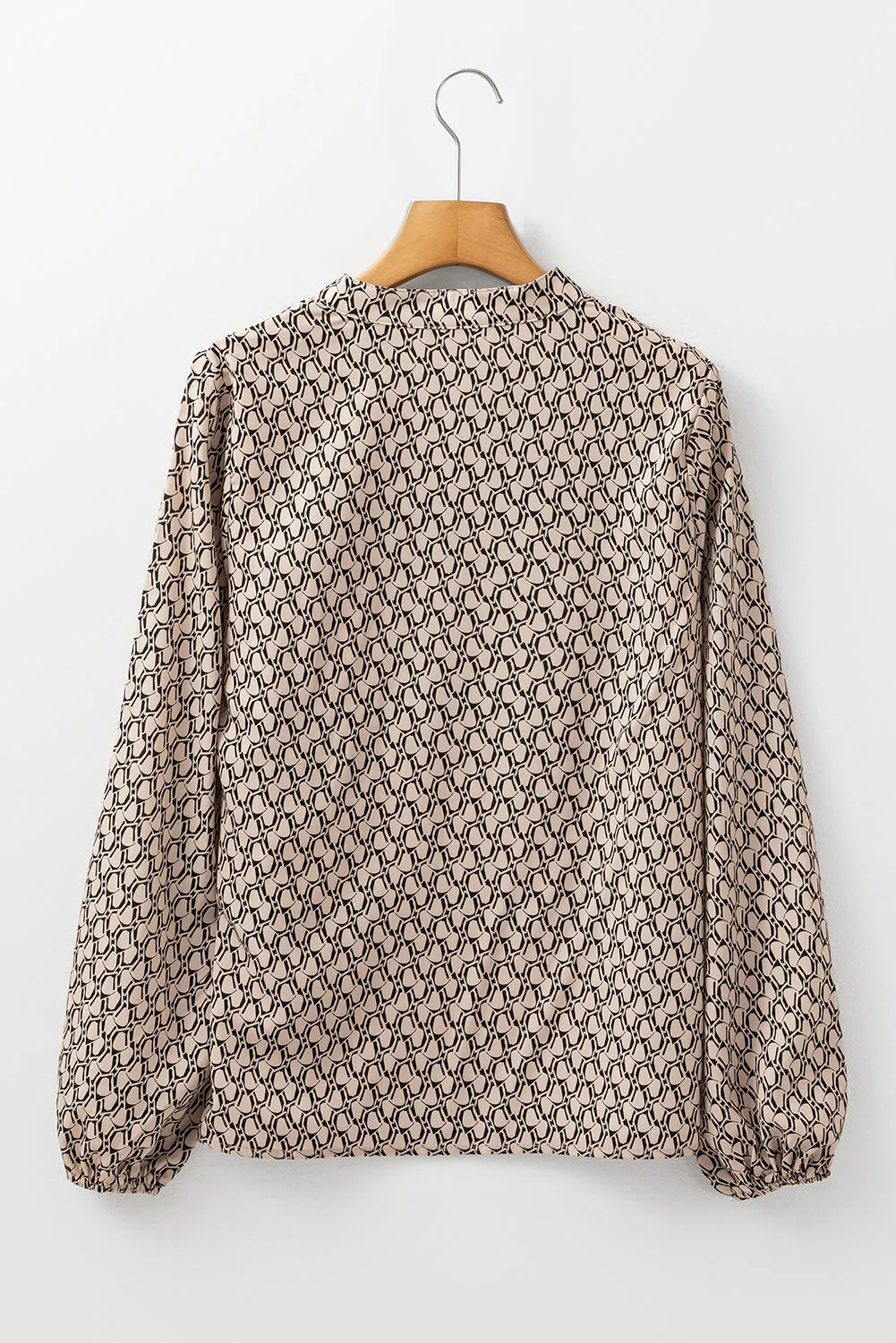 Khaki Geometric Print Notched Neck Puff Sleeve Blouse sold by Beagle Boutique product image thumbnail 5