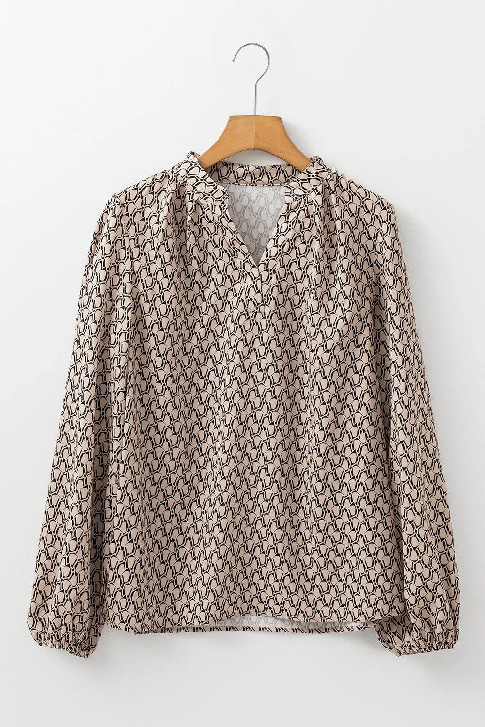 Khaki Geometric Print Notched Neck Puff Sleeve Blouse sold by Beagle Boutique product image thumbnail 4