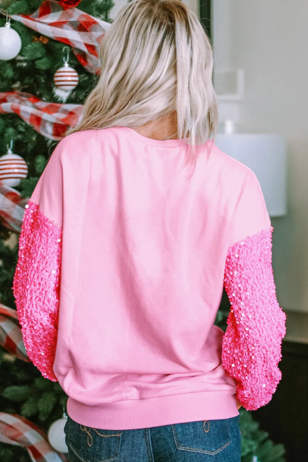 Pink Sequin Patchwork Long Sleeve Pullover Top sold by Beagle Boutique product image thumbnail 2