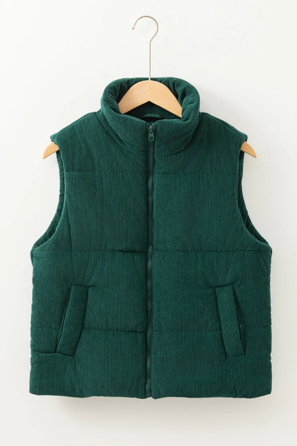 Jungle Green Corduroy Stand Neck Zipped Puffer Vest sold by Beagle Boutique product image thumbnail 5