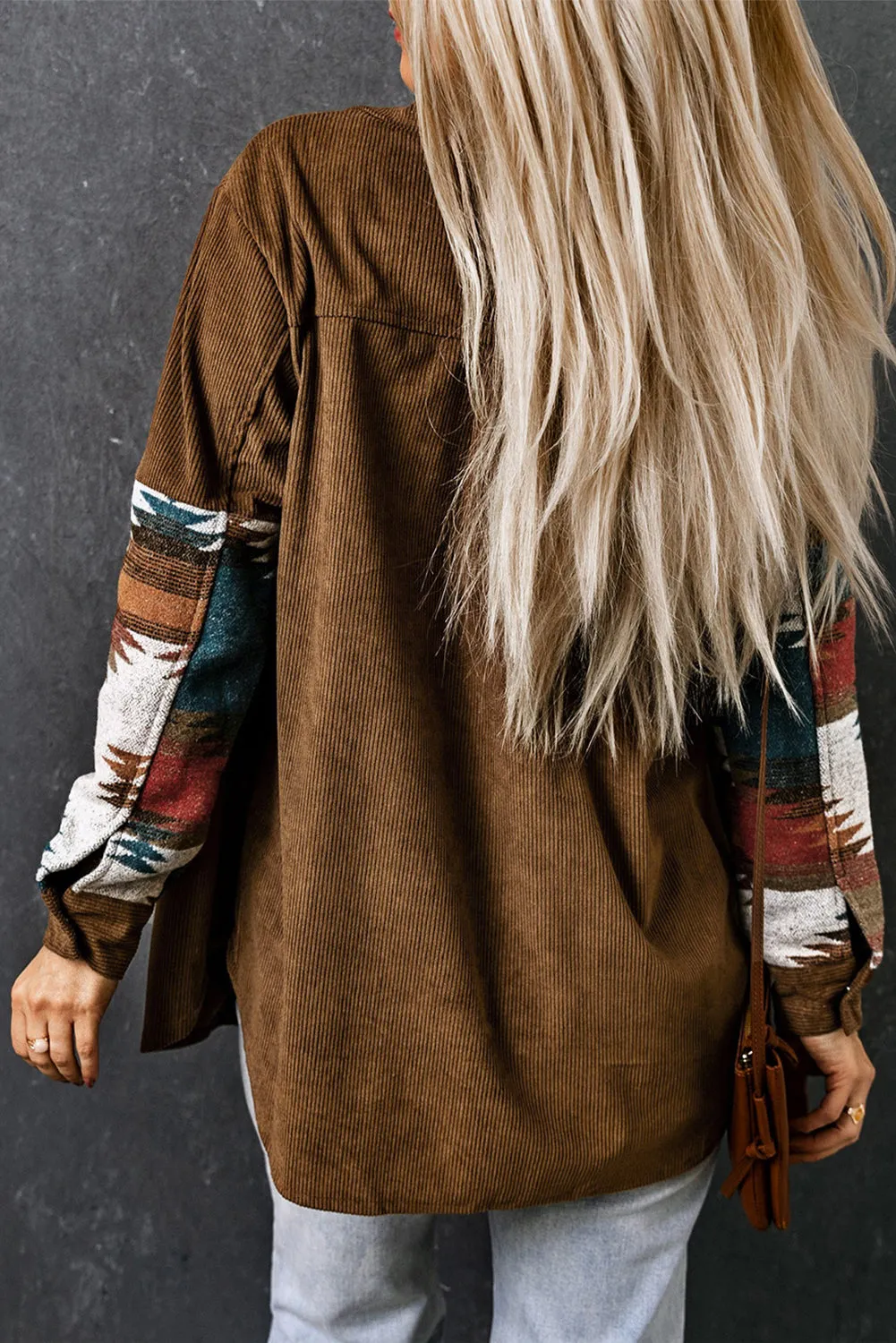Khaki Aztec Pattern Corduroy Shacket sold by Beagle Boutique product image thumbnail 2