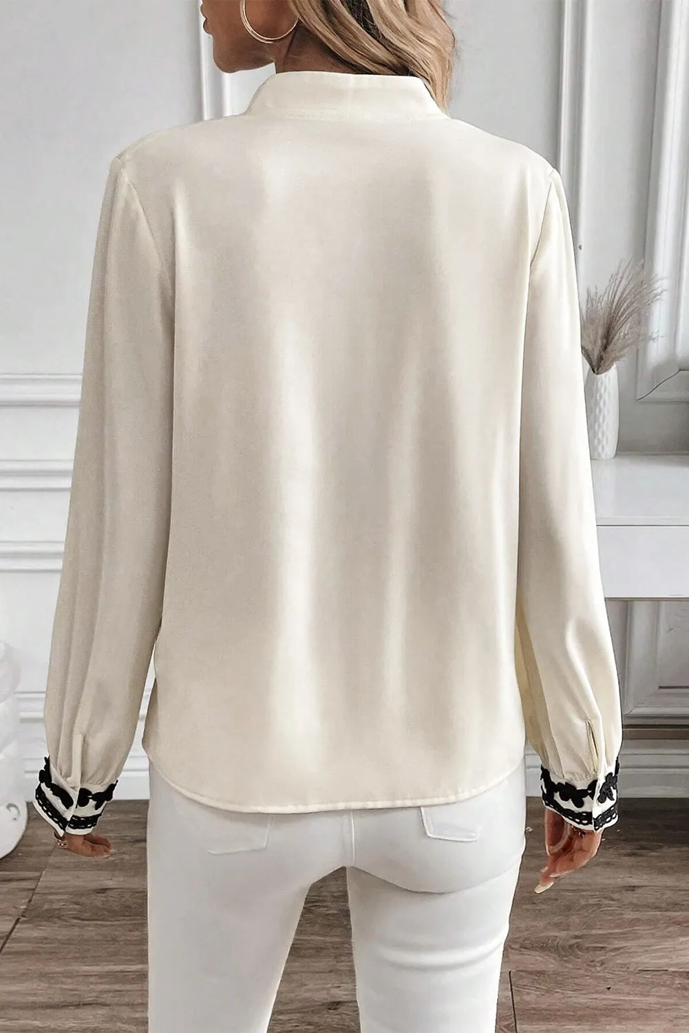 Beige Floral Embroidered Stand Neck Buttoned Shirt sold by Beagle Boutique product image thumbnail 2