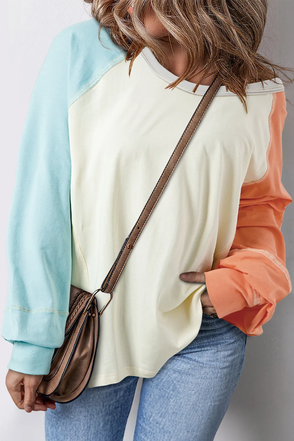 Yellow Cream Colourblock Patchwork Crew Neck Long Sleeve Top sold by Beagle Boutique
