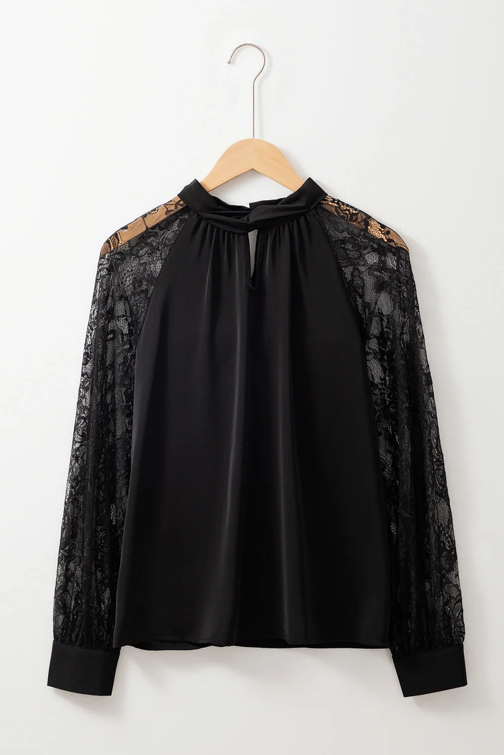 Black Keyhole Neckline Floral Lace Raglan Sleeve Blouse sold by Beagle Boutique product image thumbnail 5
