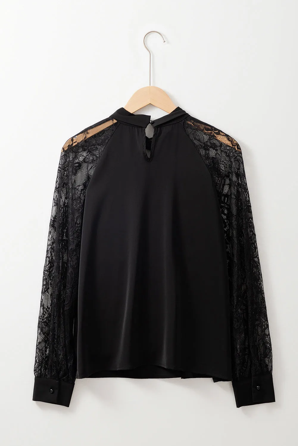 Black Keyhole Neckline Floral Lace Raglan Sleeve Blouse sold by Beagle Boutique product image thumbnail 4