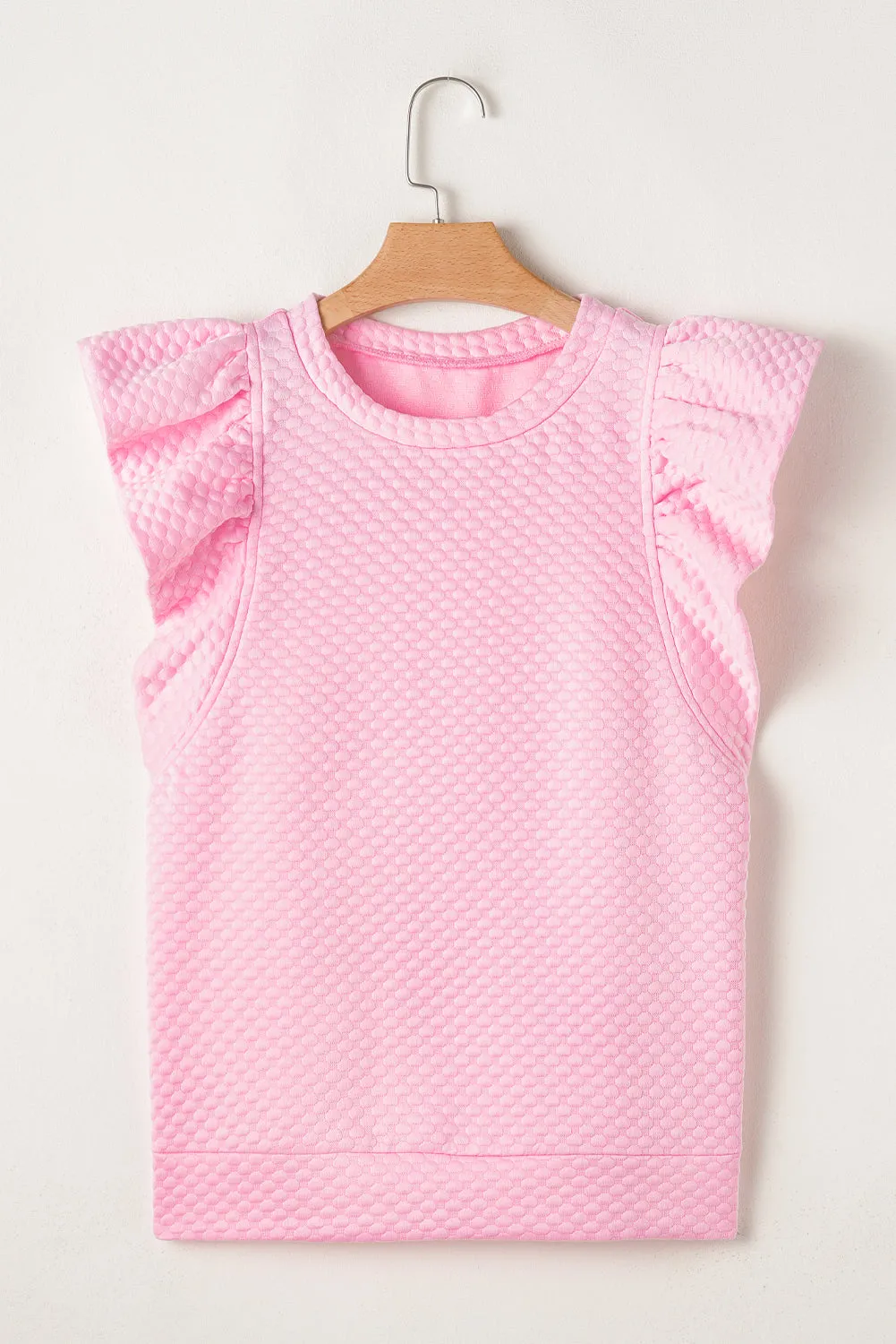 Pink Textured Ruffle Short Sleeve Pullover Top sold by Beagle Boutique product image thumbnail 4
