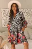 Black Retro Floral Mixed Print Split Neck A-line Dress sold by Beagle Boutique
