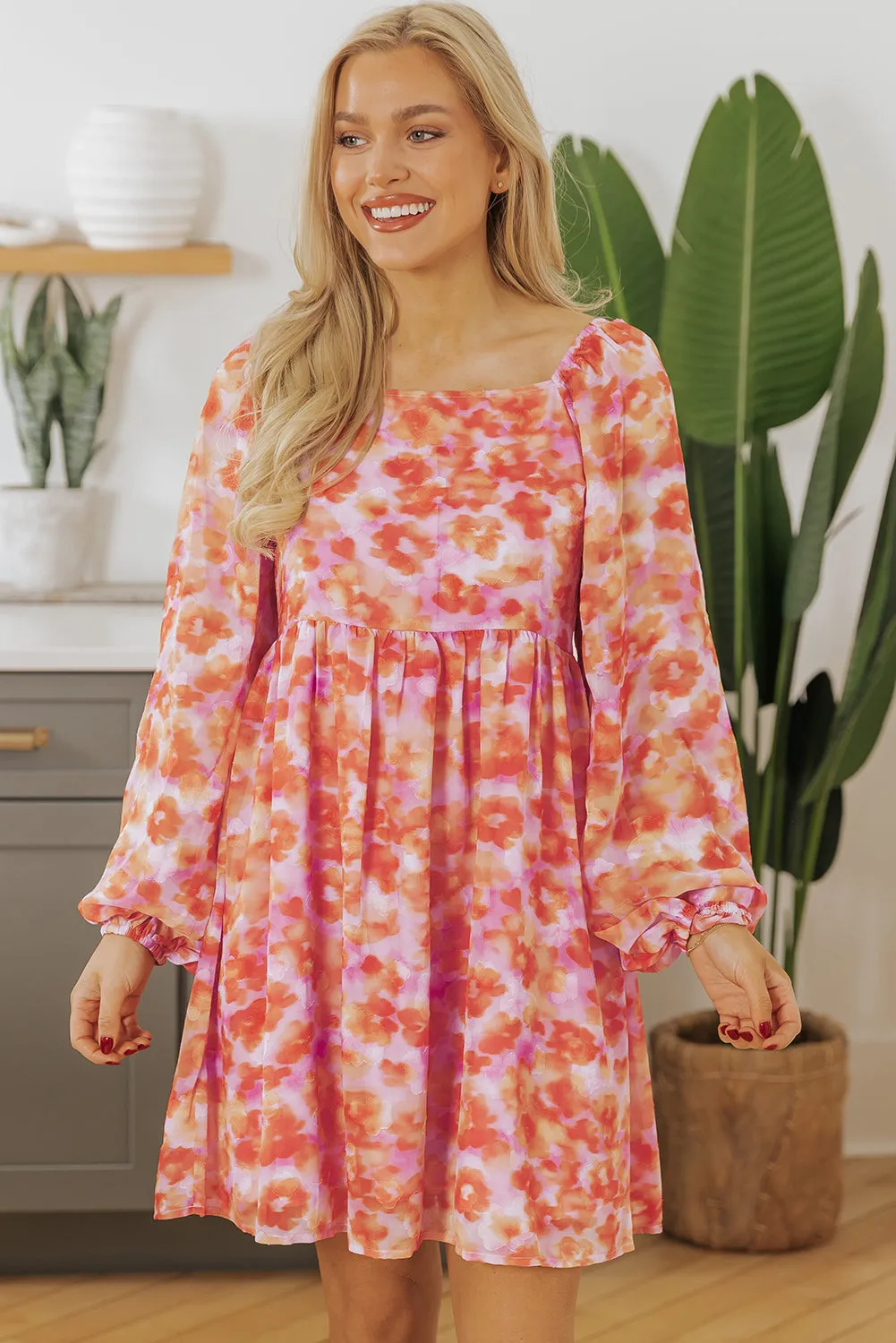 Rose Floral Print Square Neck High Waist Mini Dress sold by Beagle Boutique product image thumbnail 4