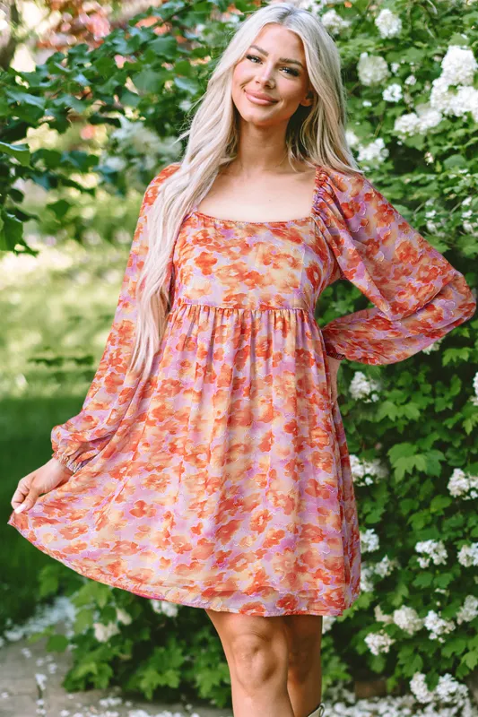Rose Floral Print Square Neck High Waist Mini Dress sold by Beagle Boutique