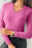 Strawberry Pink Ribbed Knit V Neck Long Sleeve Slim Fit Top sold by Beagle Boutique