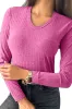 Strawberry Pink Ribbed Knit V Neck Long Sleeve Slim Fit Top sold by Beagle Boutique