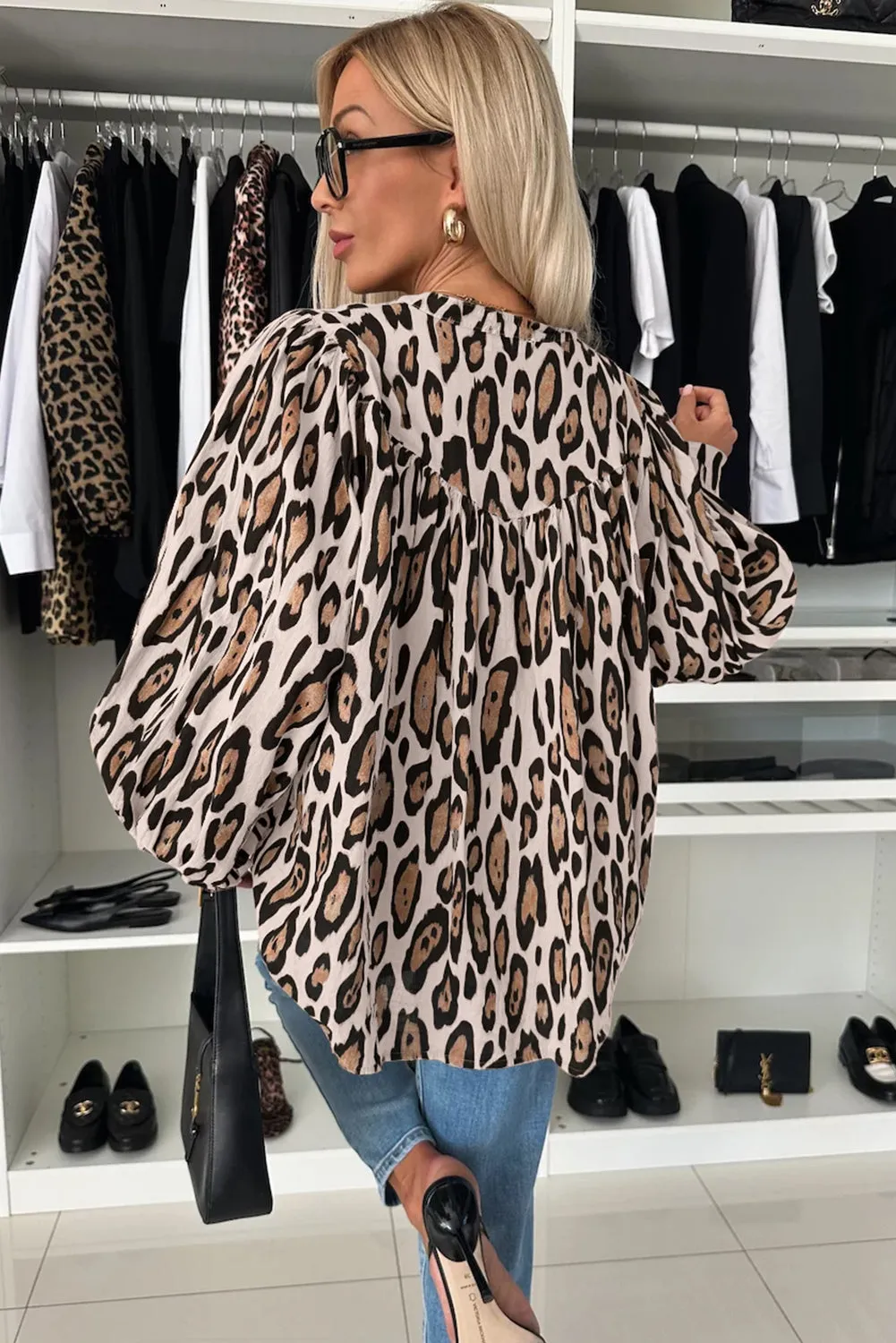 Jet Stream Oversized Leopard Print Balloon Sleeve Casual Shirt sold by Beagle Boutique product image thumbnail 2
