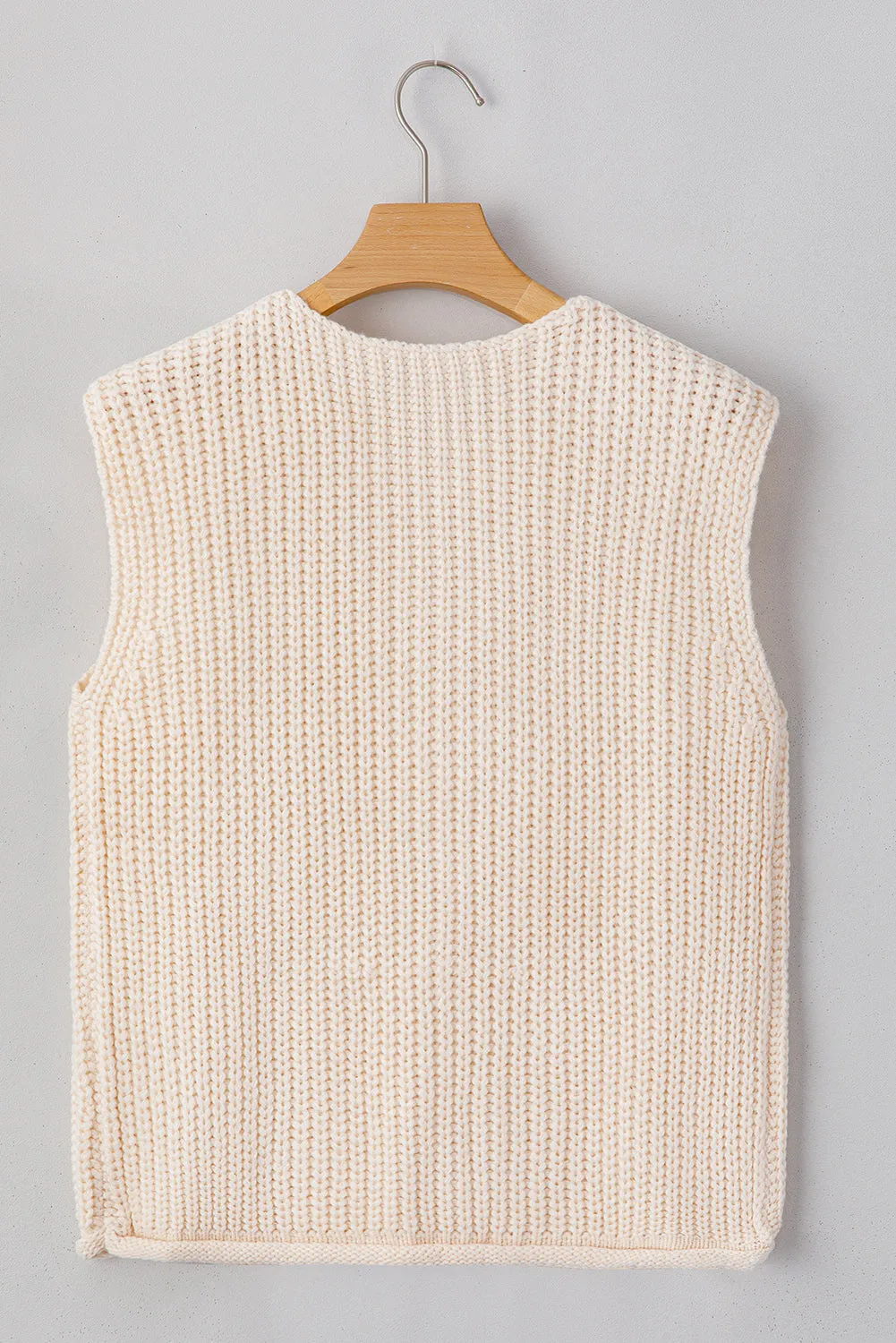 White Solid Textured Knit Side Pockets Buttoned Sweater Vest sold by Beagle Boutique product image thumbnail 5