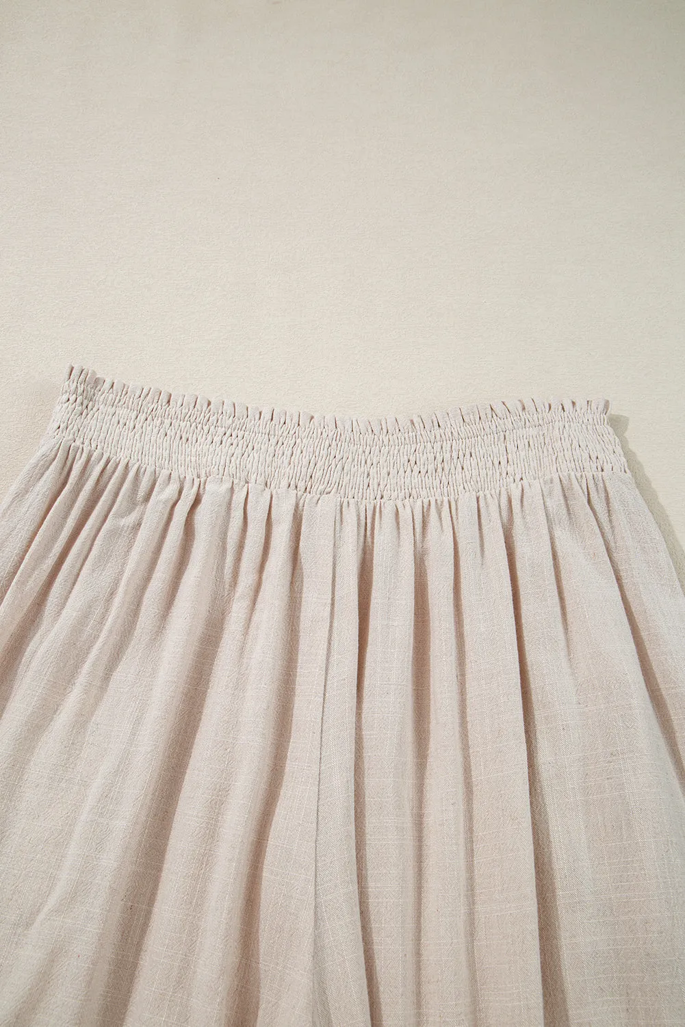 Beige Smocked High Waist Wide Leg Plus Size Trousers sold by Beagle Boutique product image thumbnail 4