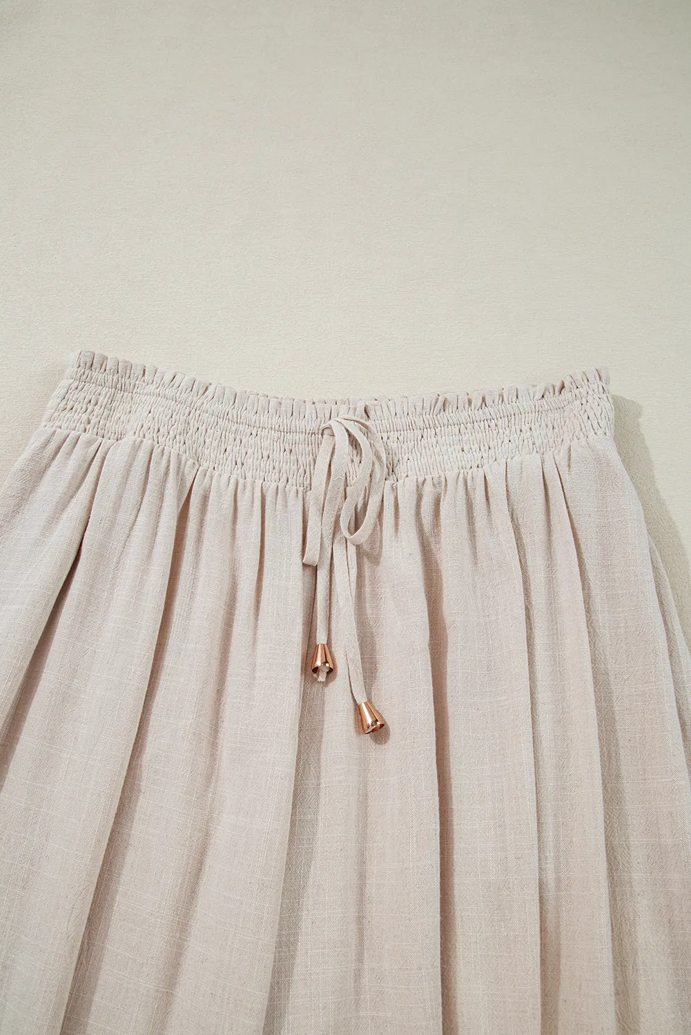 Beige Smocked High Waist Wide Leg Plus Size Trousers sold by Beagle Boutique product image thumbnail 3