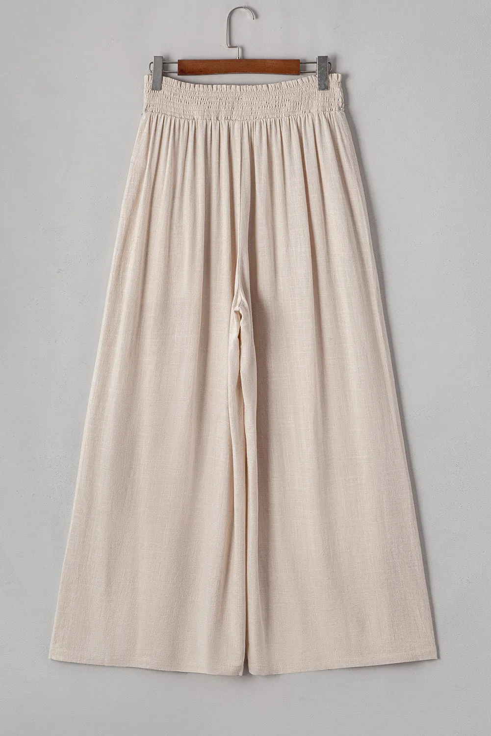Beige Smocked High Waist Wide Leg Plus Size Trousers sold by Beagle Boutique product image thumbnail 2