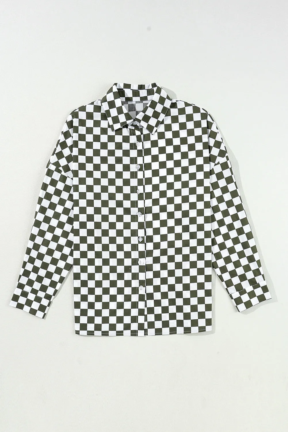 Green Checkerboard Printed Drop Shoulder Loose Casual Shirt sold by Beagle Boutique product image thumbnail 3