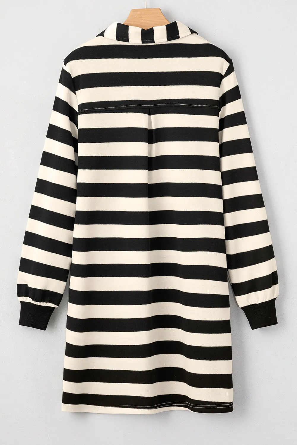 Black Stripe Collared V-Neck Long Sleeve Loose Casual Dress sold by Beagle Boutique product image thumbnail 5