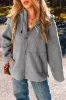 Medium Grey Fleece Zip Up Drawstring Hooded Pocketed Jacket sold by Beagle Boutique