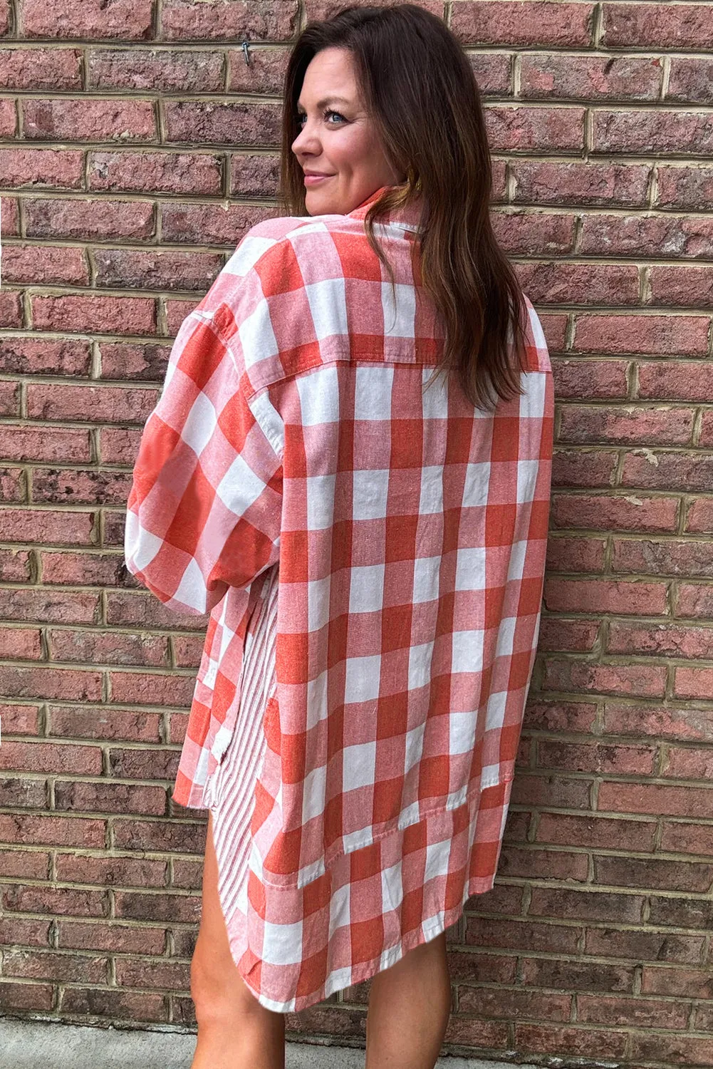 Pink Oversized Plaid Puff Sleeve Round Hem Shirt Dress sold by Beagle Boutique product image thumbnail 2