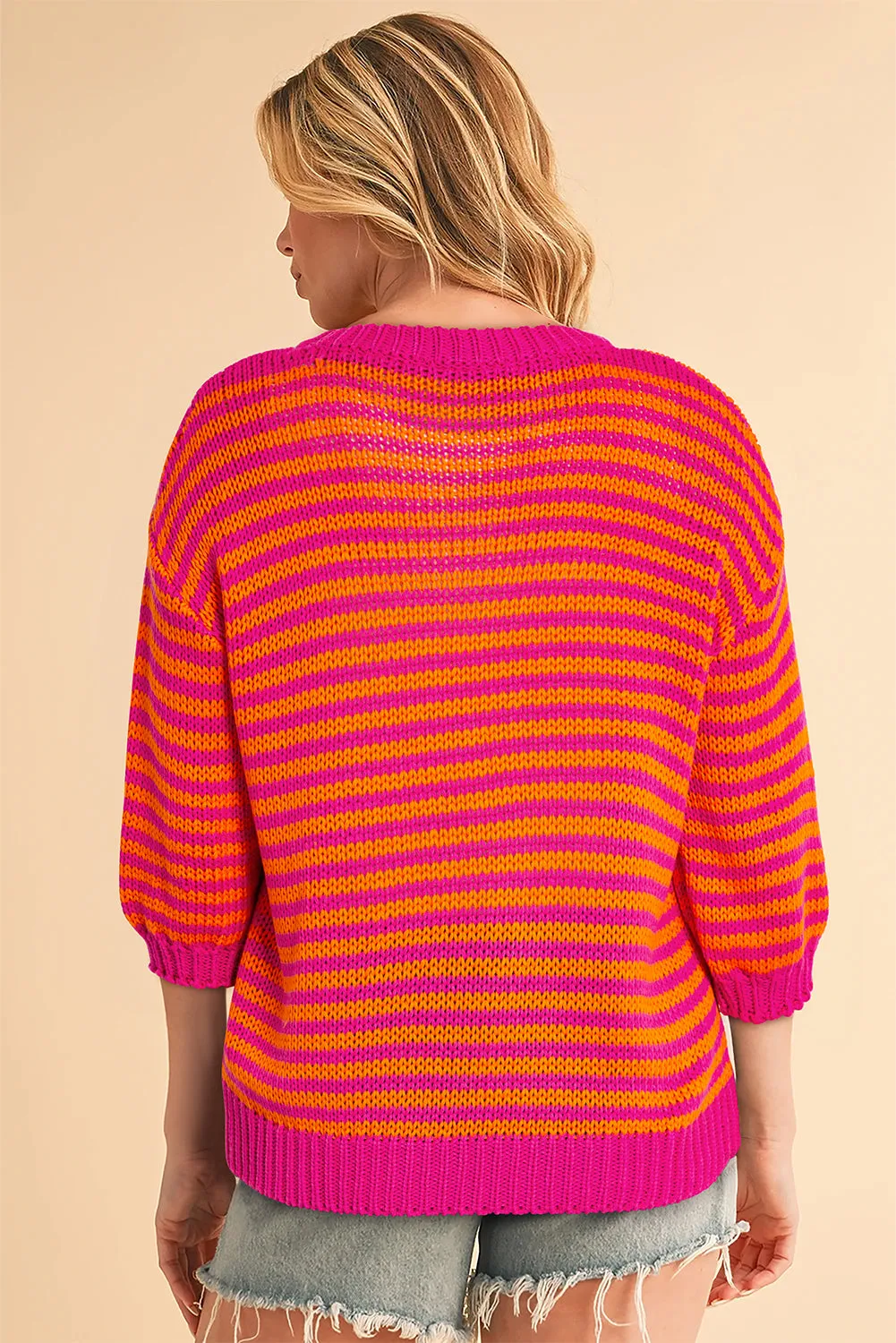 Rose Stripe 3/4 Puff Sleeve Drop Shoulder Sweater sold by Beagle Boutique product image thumbnail 2