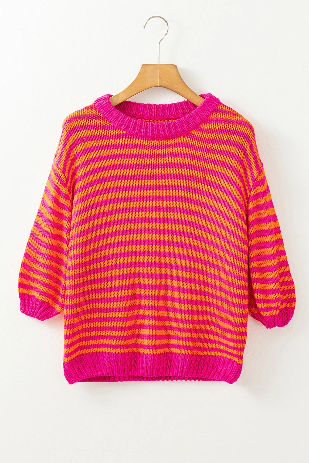 Rose Stripe 3/4 Puff Sleeve Drop Shoulder Sweater sold by Beagle Boutique product image thumbnail 3