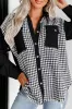 Black Houndstooth Corduroy Patchwork Flap Pocket Shacket sold by Beagle Boutique